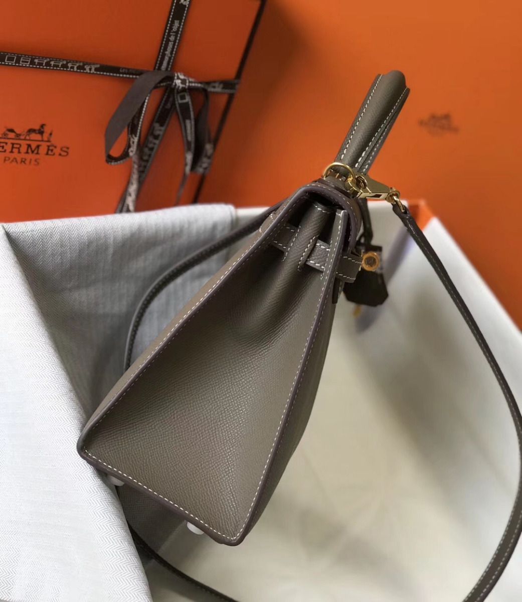 Hermes Kelly 25cm Sellier Bag In Taupe Epsom Leather - Image 4