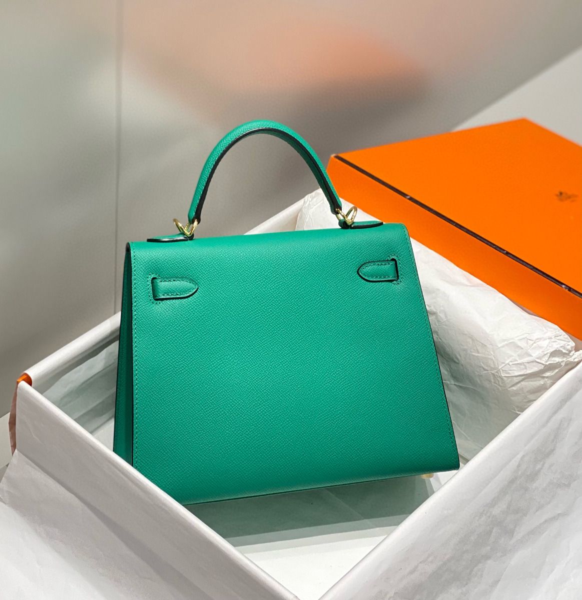 Hermes Kelly 25cm Sellier Bag In Vert Jade Epsom Leather - Image 3