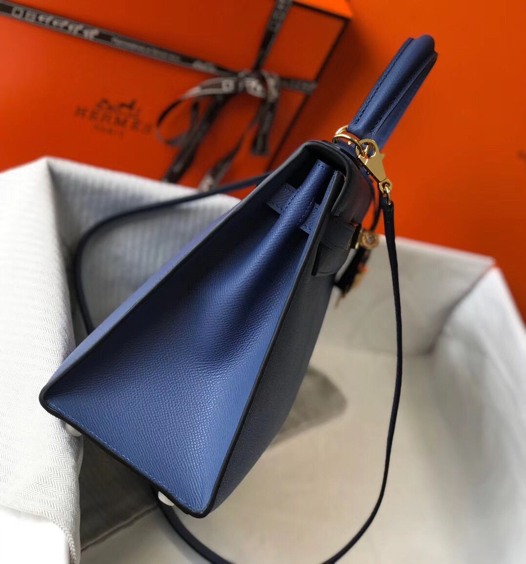 Hermes Kelly 28cm Bag In Blue Agate Epsom Leather GHW - Image 4
