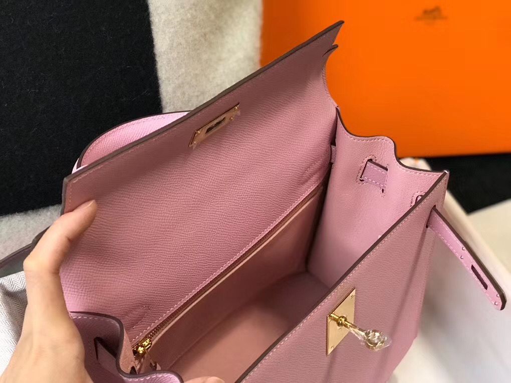 Hermes Kelly 28cm Bag In Mauve Sylvestre Epsom Leather GHW - Image 9