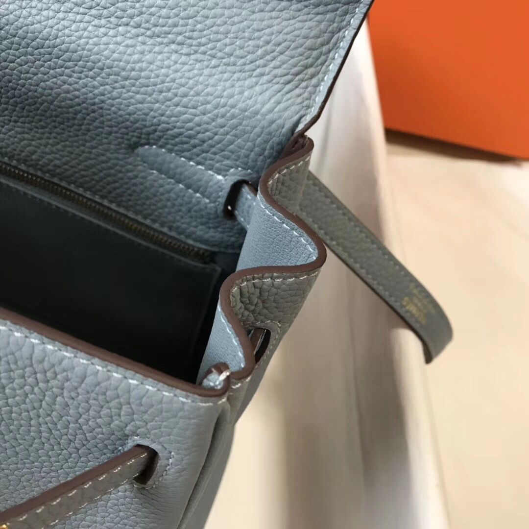 Hermes Kelly 32cm Bag In Blue Lin Clemence Leather GHW - Image 8