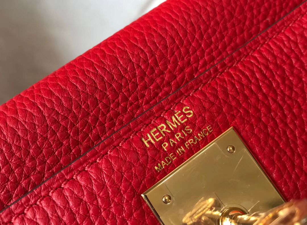 Hermes Kelly 32cm Bag In Red Clemence Leather GHW - Image 8