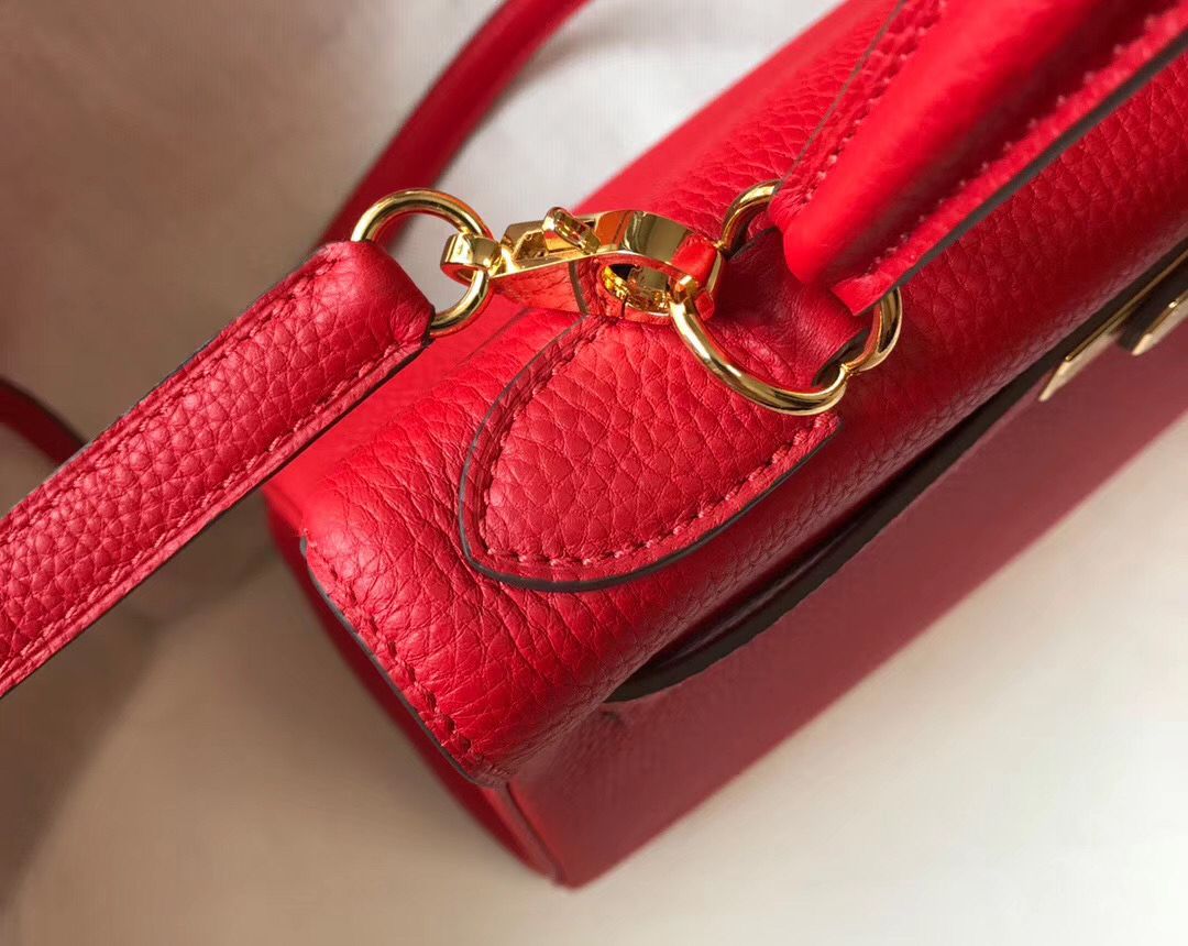 Hermes Kelly 32cm Bag In Red Clemence Leather GHW - Image 9