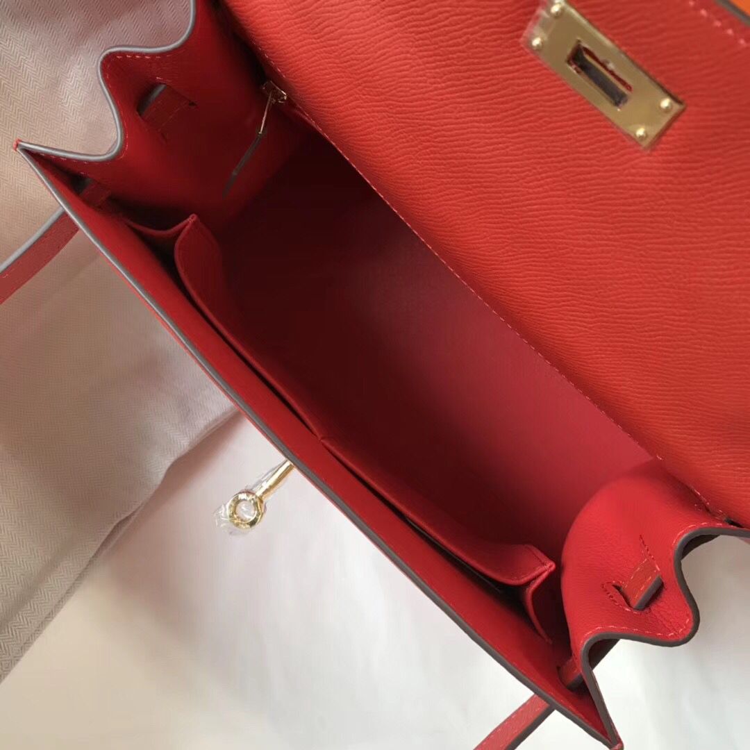 Hermes Kelly 32cm Bag In Red Epsom Leather GHW - Image 9