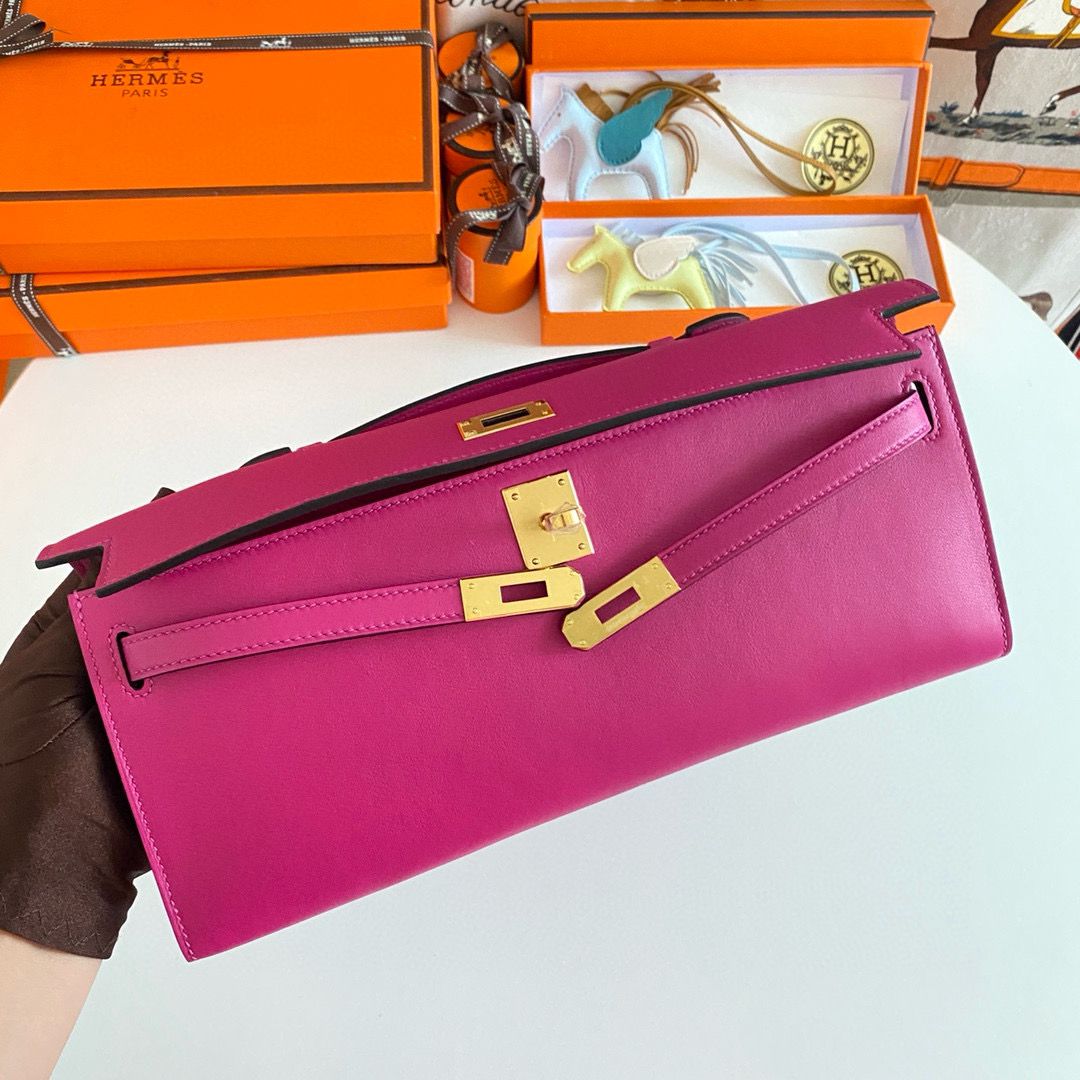 Hermes Kelly Cut Handmade Bag in Rose Purple Swift Leather - Image 6
