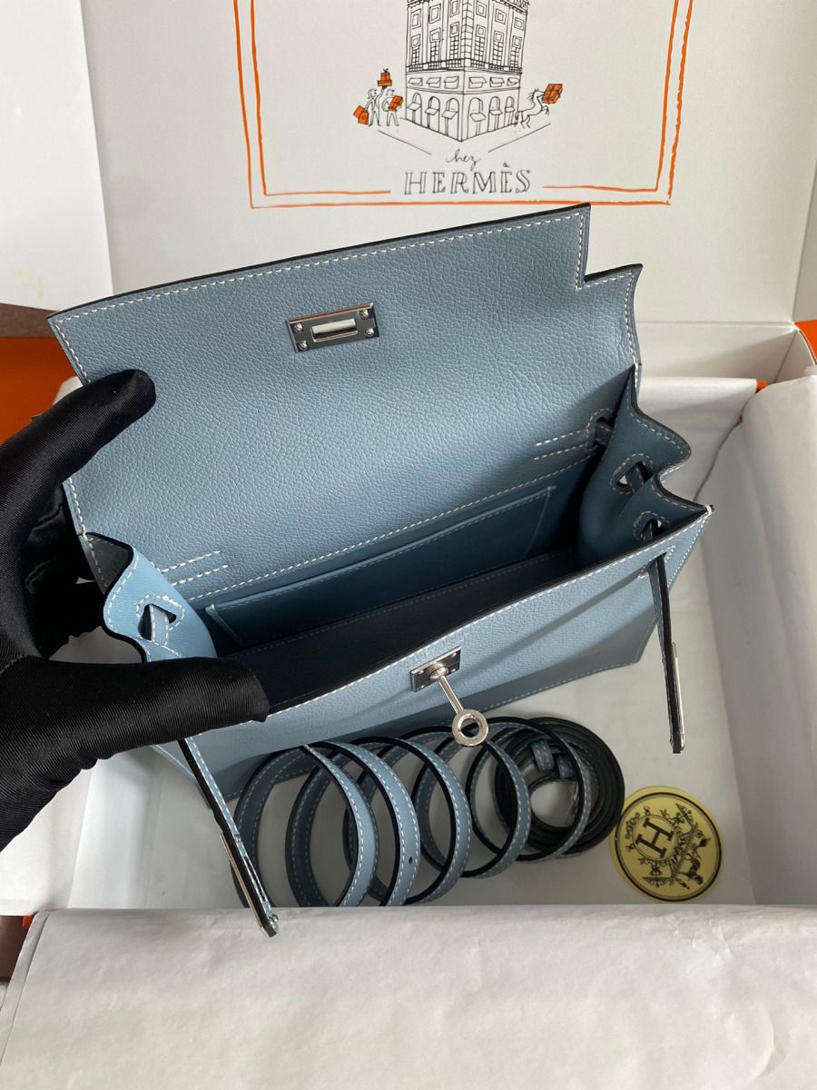 Hermes Kelly Danse II Bag In Blue Lin Evercolor Calfskin - Image 10