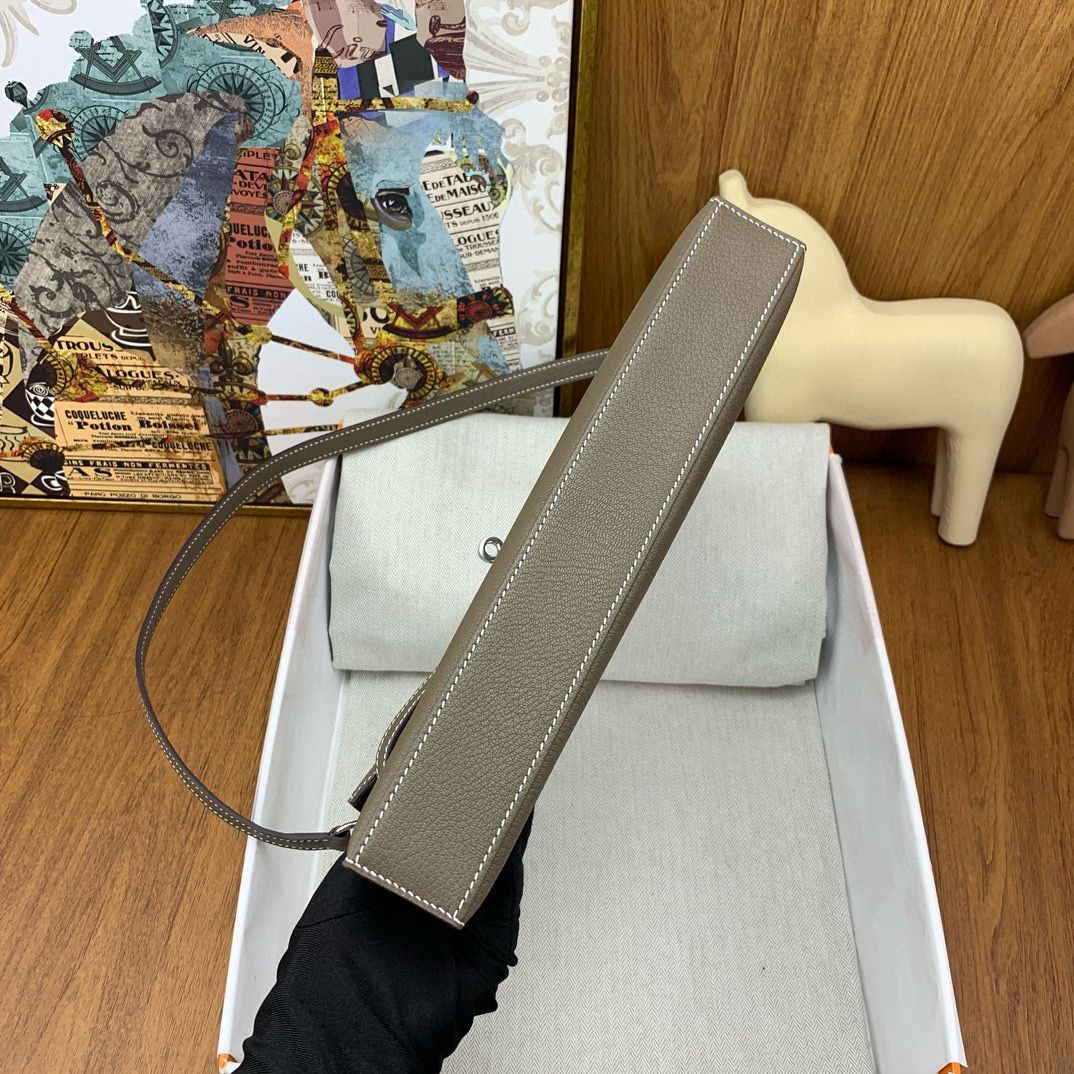 Hermes Kelly Elan Handmade Bag In Taupe Chevre Mysore Leather - Image 9