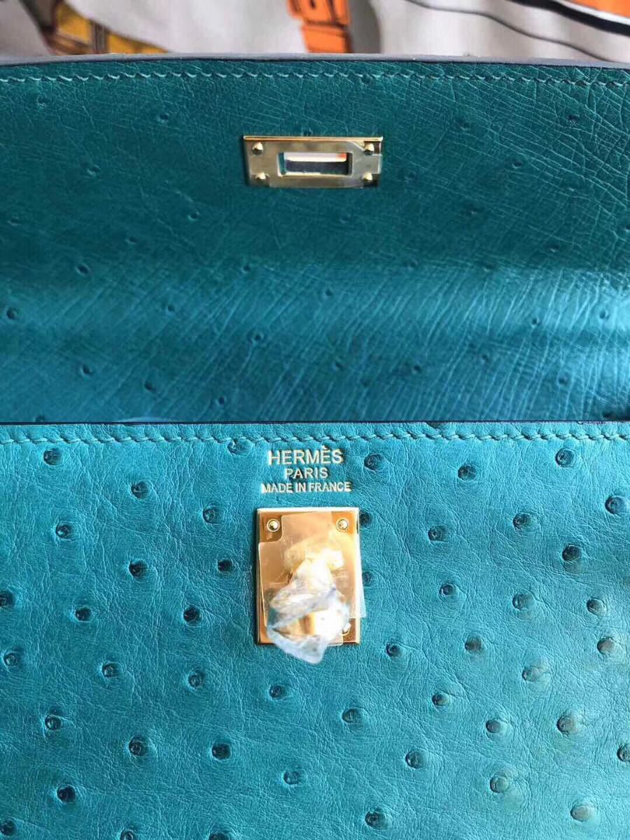 Hermes Kelly 25cm Handmade Bag In Vert Vertigo Ostrich Skin - Image 5