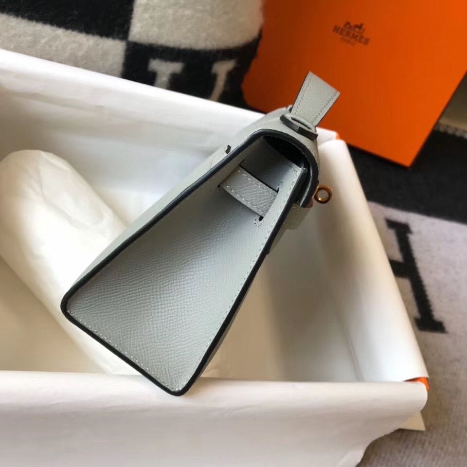 Hermes Kelly Pochette Bag In Blue Glacier Epsom Leather - Image 5