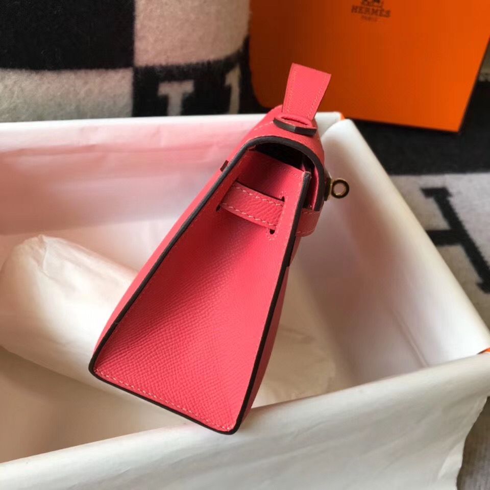 Hermes Kelly Pochette Bag In Rose Lipstick Epsom Leather - Image 6