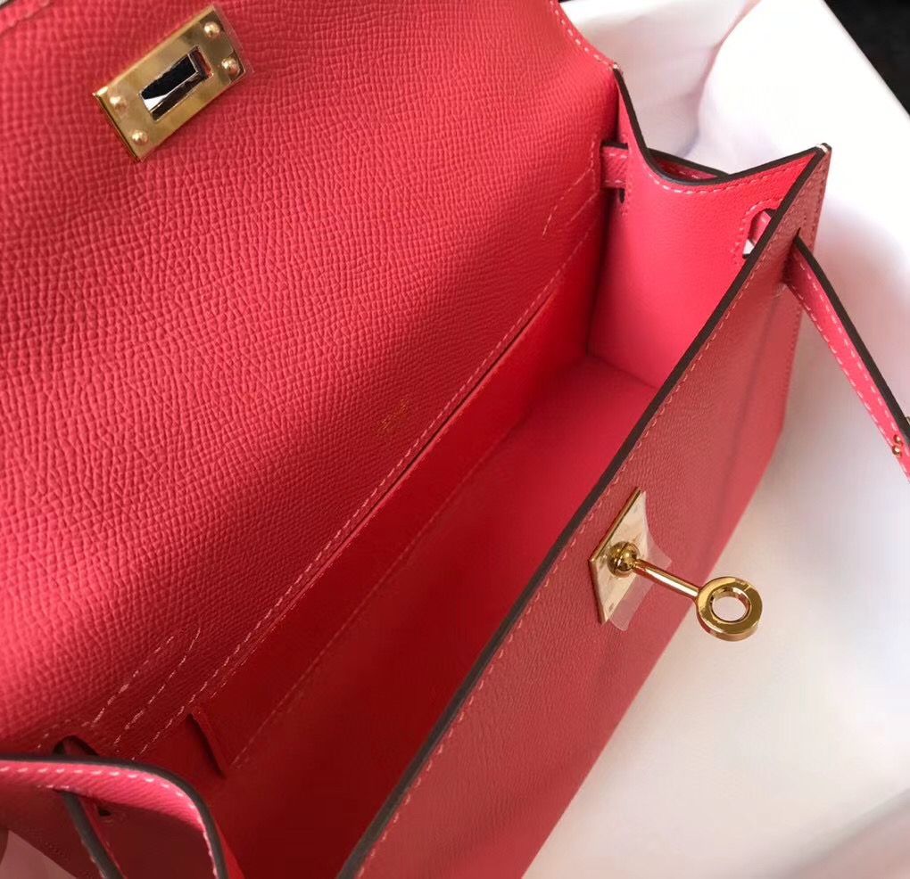 Hermes Kelly Pochette Bag In Rose Lipstick Epsom Leather - Image 8