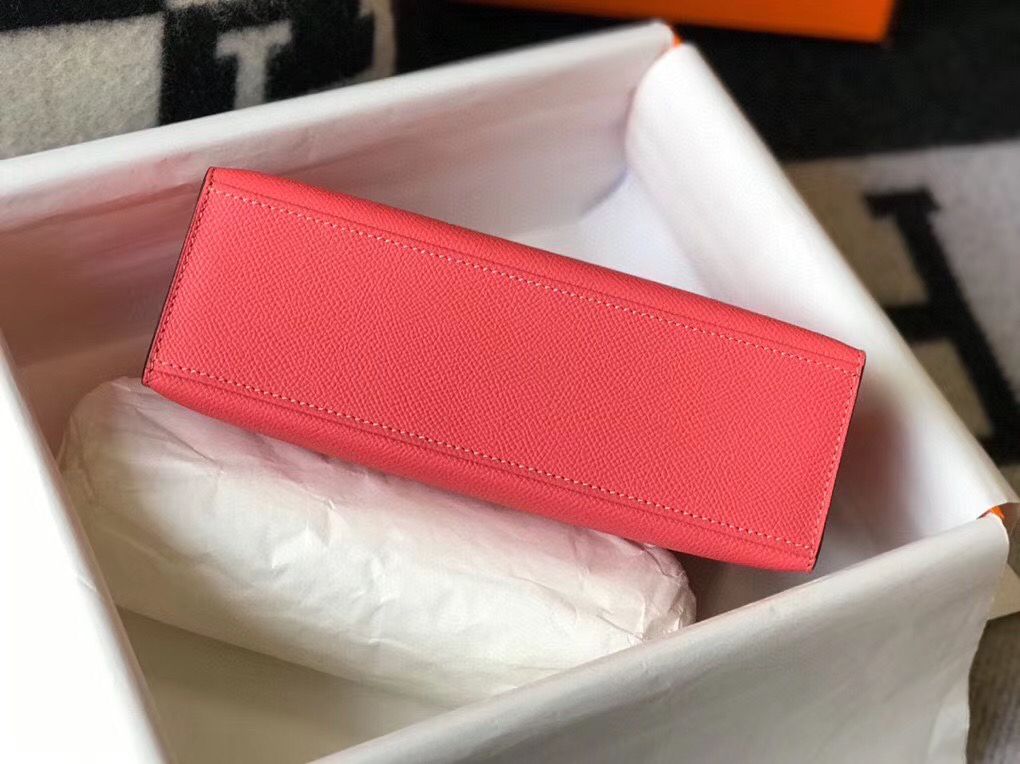 Hermes Kelly Pochette Bag In Rose Lipstick Epsom Leather - Image 9