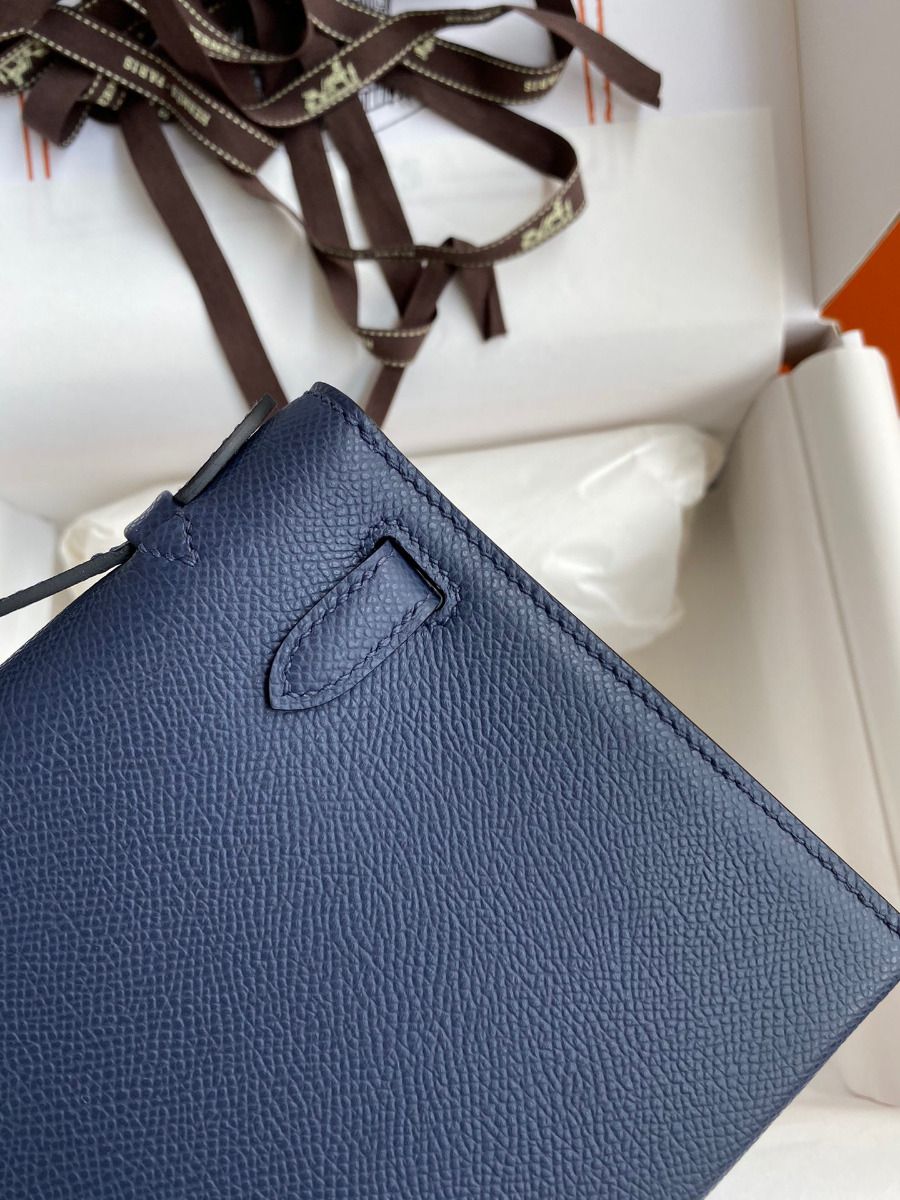 Hermes Kelly Pochette Handmade Bag In Blue Saphir Epsom Calfskin - Image 6