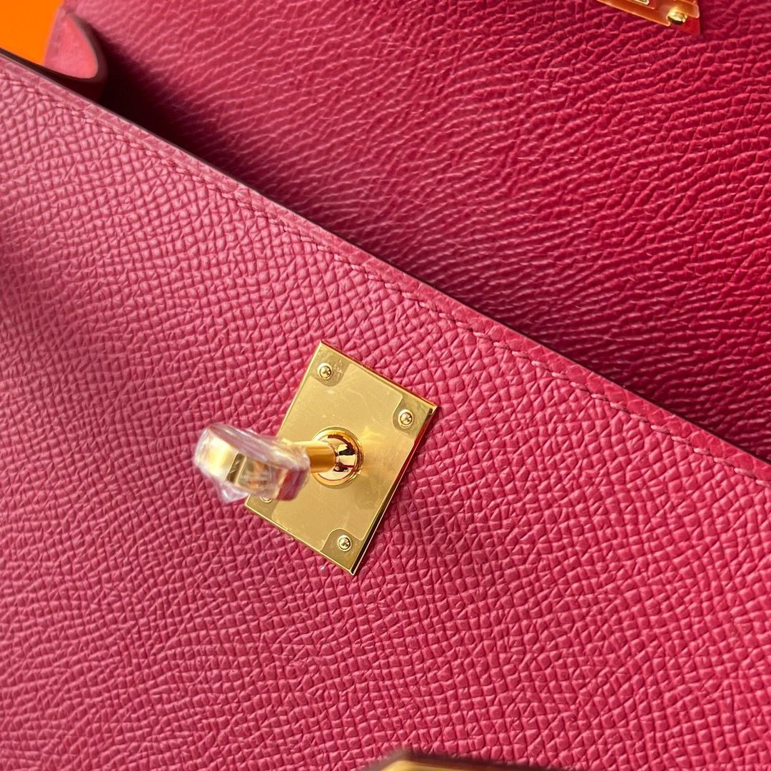 Hermes Kelly Pochette Handmade Bag In Rouge Grenat Epsom Calfskin - Image 10