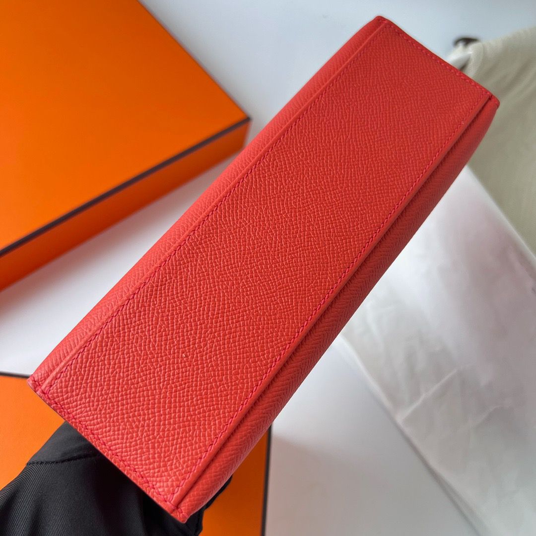 Hermes Kelly Pochette Handmade Bag In Rouge Piment Epsom Calfskin - Image 9