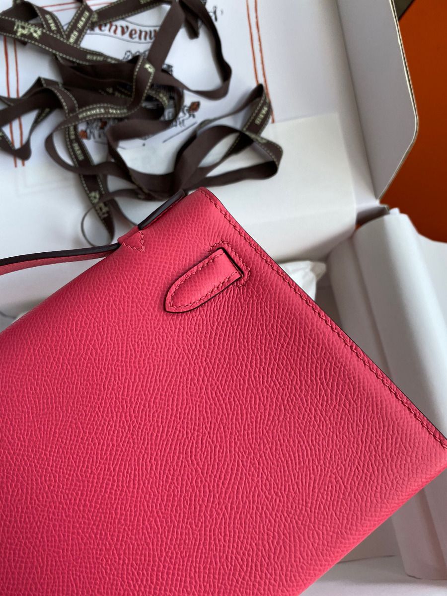 Hermes Kelly Pochette Handmade Bag In Rose Lipstick Epsom Calfskin - Image 6