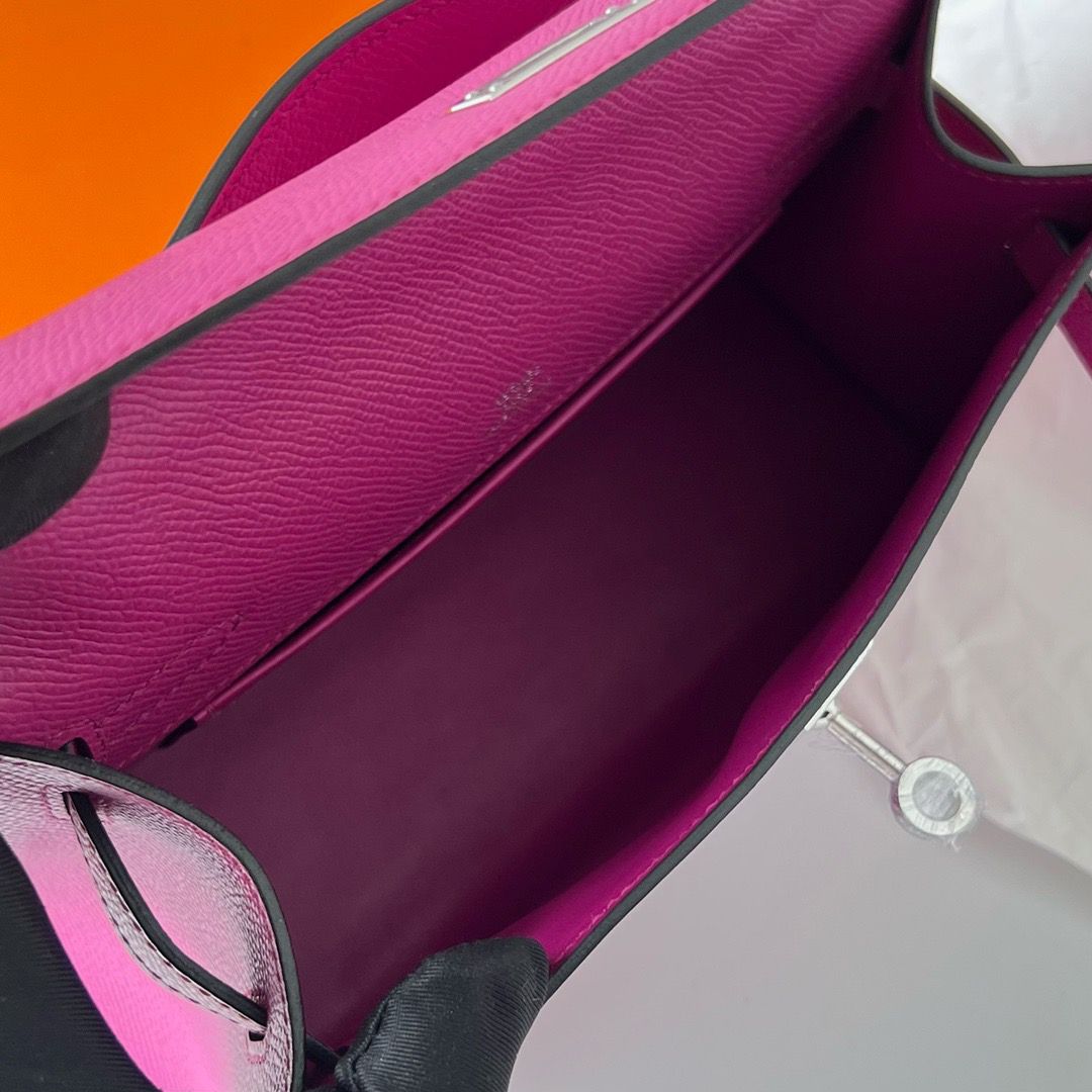 Hermes Kelly Pochette Handmade Bag In Rose Purple Epsom Calfskin - Image 10
