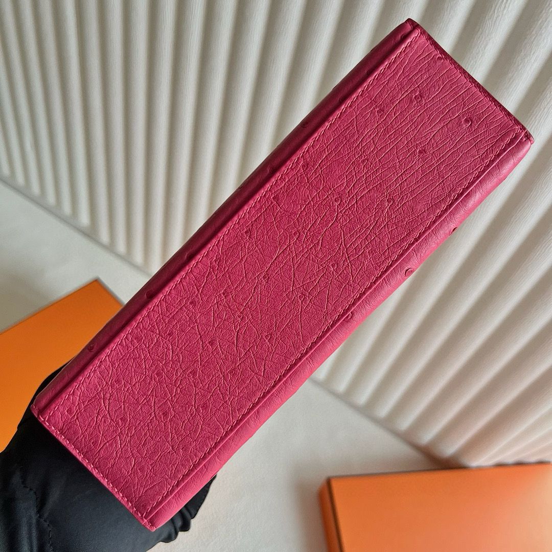 Hermes Kelly Pochette Handmade Bag in Rose Tyrien Ostrich Leather - Image 9