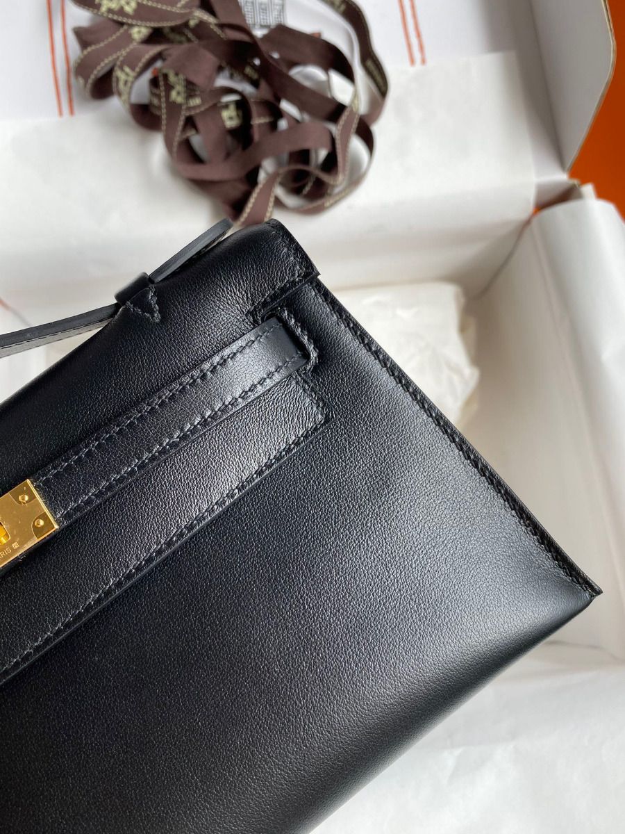 Hermes Kelly Pochette Handmade Bag In Black Swift Calfskin - Image 5