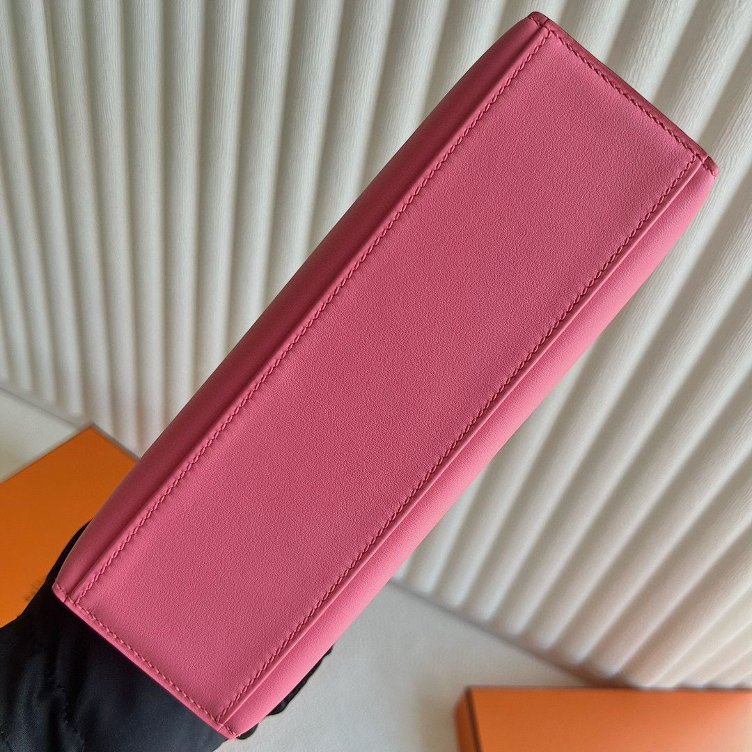Hermes Kelly Pochette Handmade Bag in Rose Azalee Swift Calfskin - Image 7
