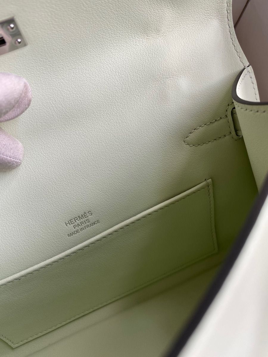 Hermes Kelly Pochette Handmade Bag In Vert Fizz Swift Calfskin - Image 9