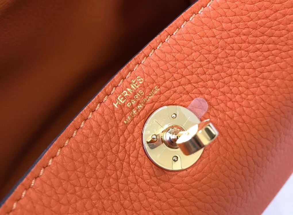 Hermes Lindy Mini Bag In Orange Clemence Leather GHW - Image 8