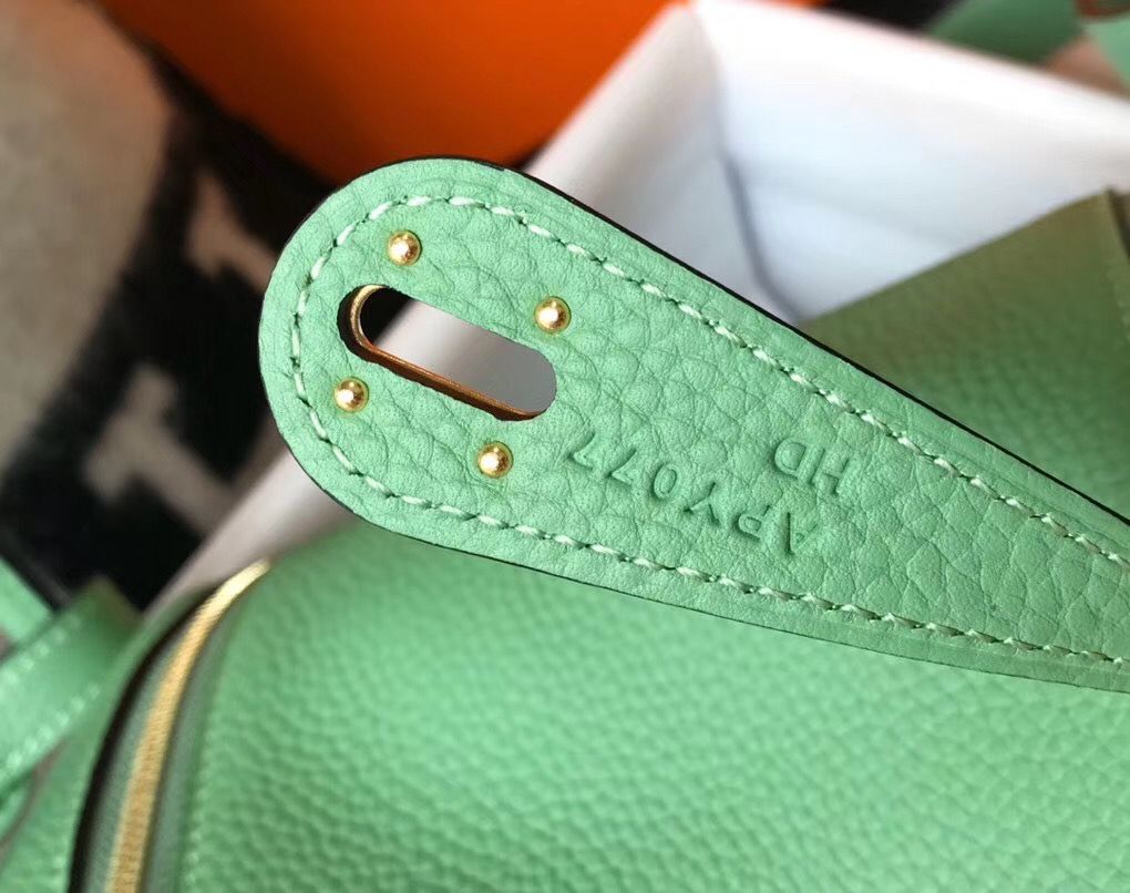 Hermes Lindy Mini Bag In Vert Criquet Clemence Leather GHW - Image 4