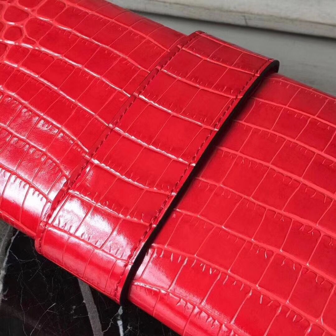 Hermes Medor Clutch Bag In Cherry Crocodile Leather - Image 5