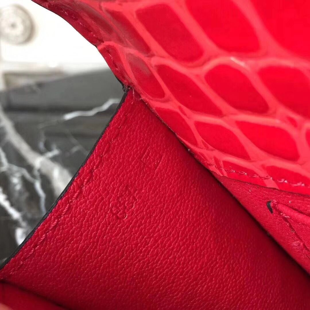 Hermes Medor Clutch Bag In Cherry Crocodile Leather - Image 9