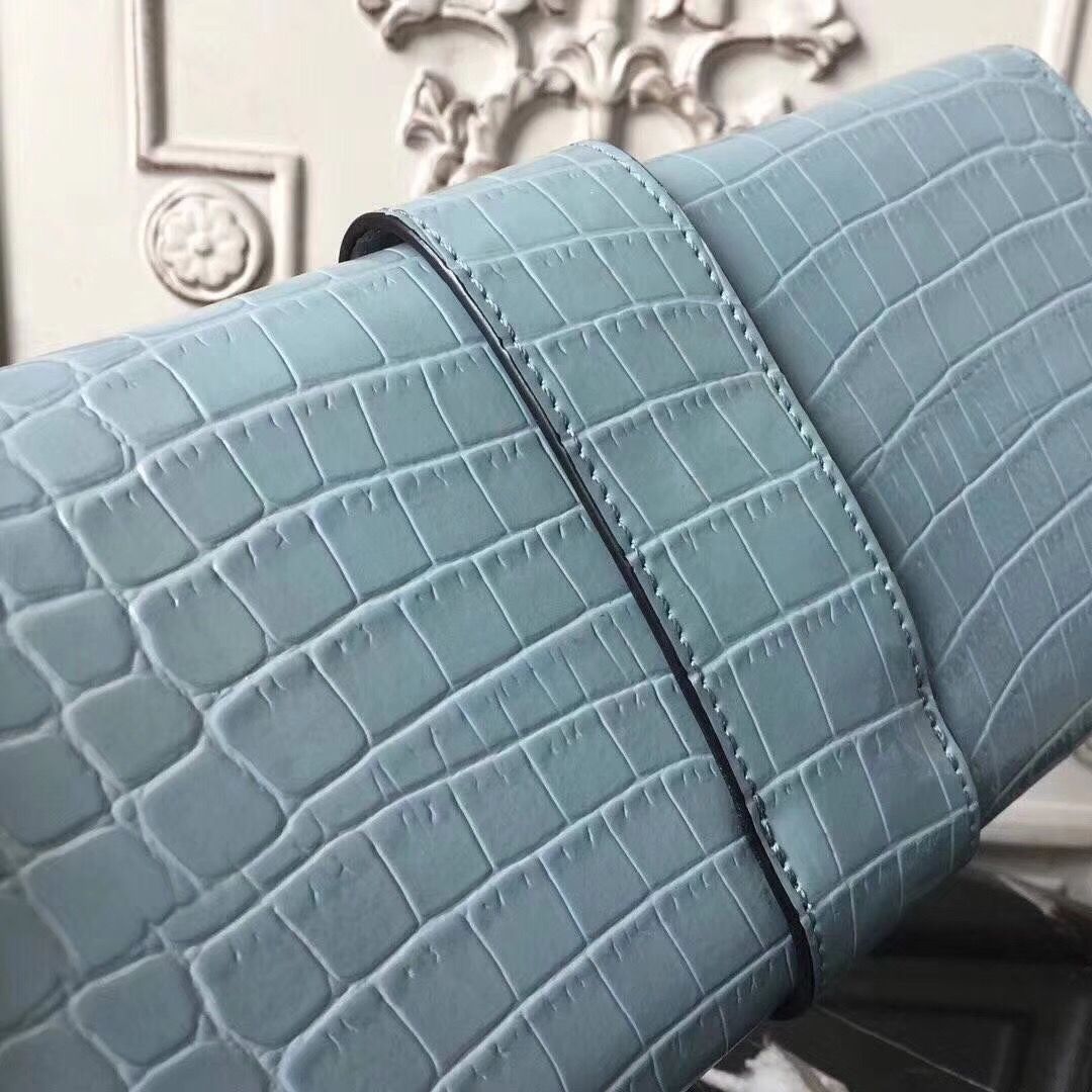Hermes Medor Clutch Bag In Ciel Crocodile Leather - Image 6