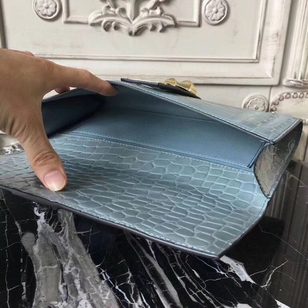 Hermes Medor Clutch Bag In Ciel Crocodile Leather - Image 9