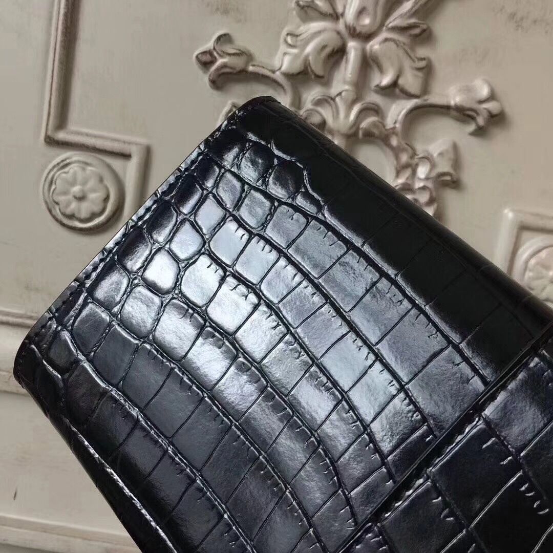 Hermes Medor Clutch Bag In Black Crocodile Leather - Image 6