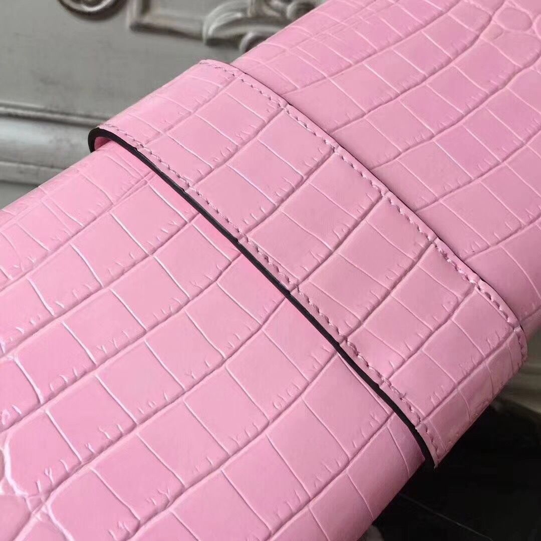 Hermes Medor Clutch Bag In Pink Crocodile Leather - Image 6