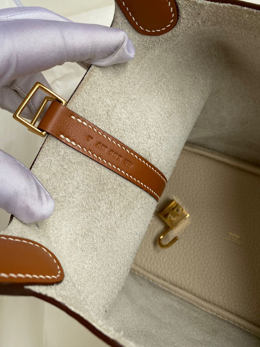 Hermes Picotin Lock 18 Bicolor Handmade Bag in Craie and Gold Clemence Leather - Image 8