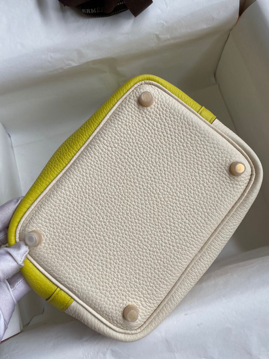 Hermes Picotin Lock 18 Bicolor Handmade Bag in Craie and Lime Clemence Leather - Image 9