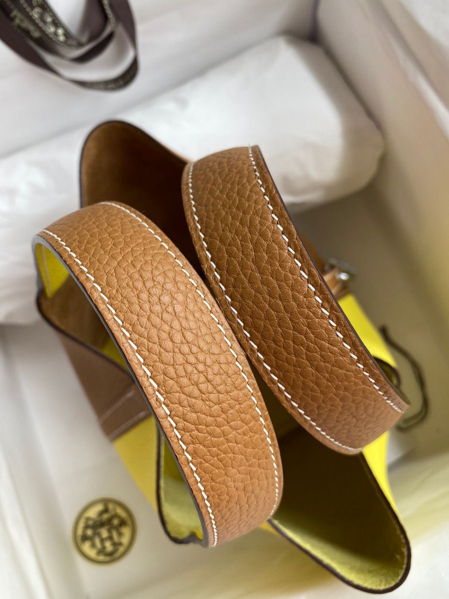 Hermes Picotin Lock 18 Bicolor Handmade Bag in Lime and Gold Clemence Leather - Image 5