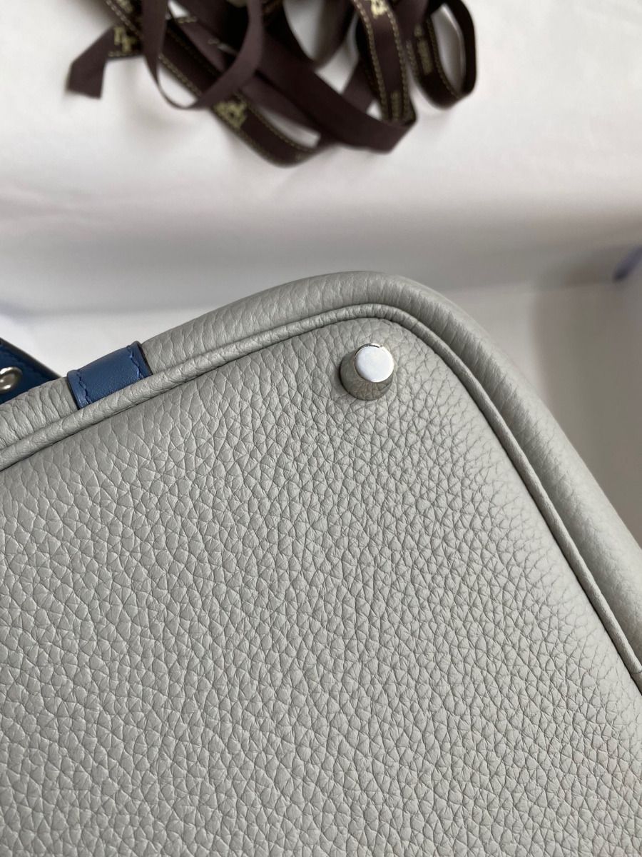 Hermes Picotin Lock 18 Bicolor Handmade Bag in Gris Mouette and Blue Agate Swift Leather - Image 9