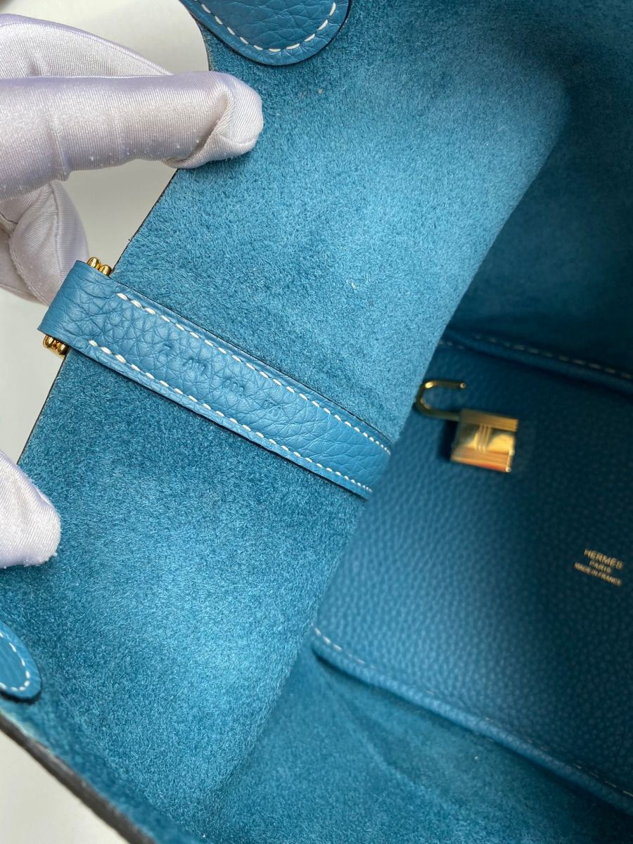 Hermes Picotin Lock 18 Handmade Bag in Blue Jean Clemence Leather - Image 8