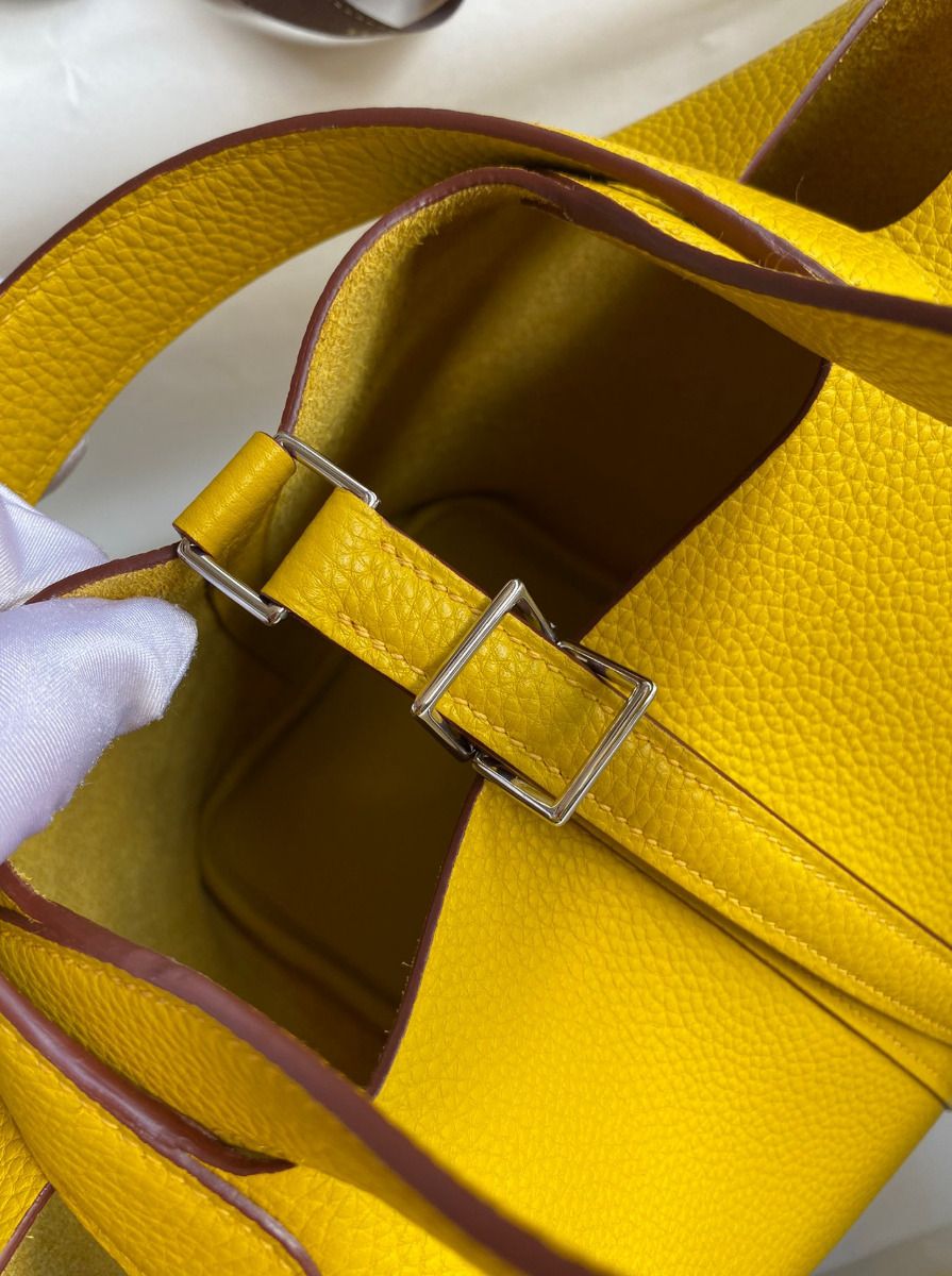 Hermes Picotin Lock 18 Handmade Bag in Jaune Ambre Clemence Leather - Image 5