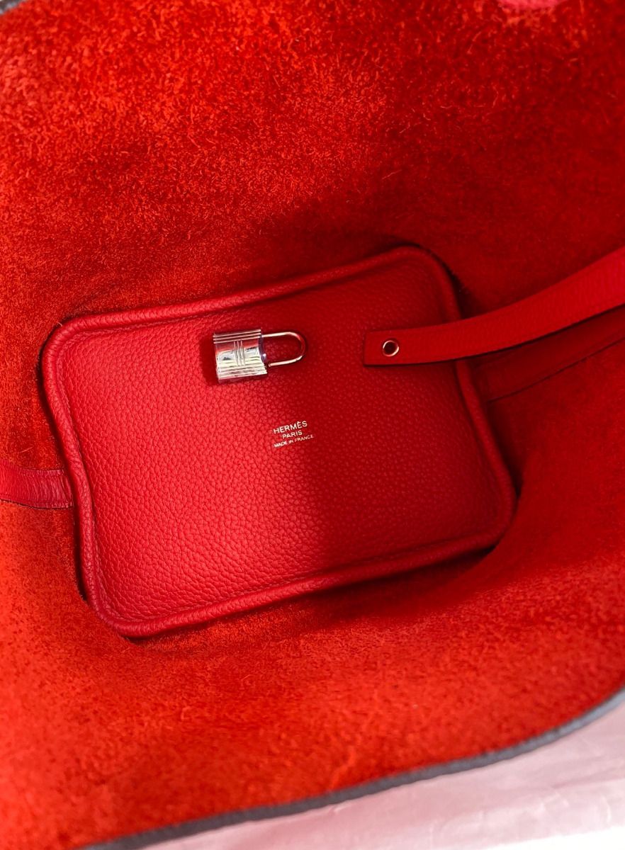 Hermes Picotin Lock 18 Handmade Bag in Red Clemence Leather - Image 7