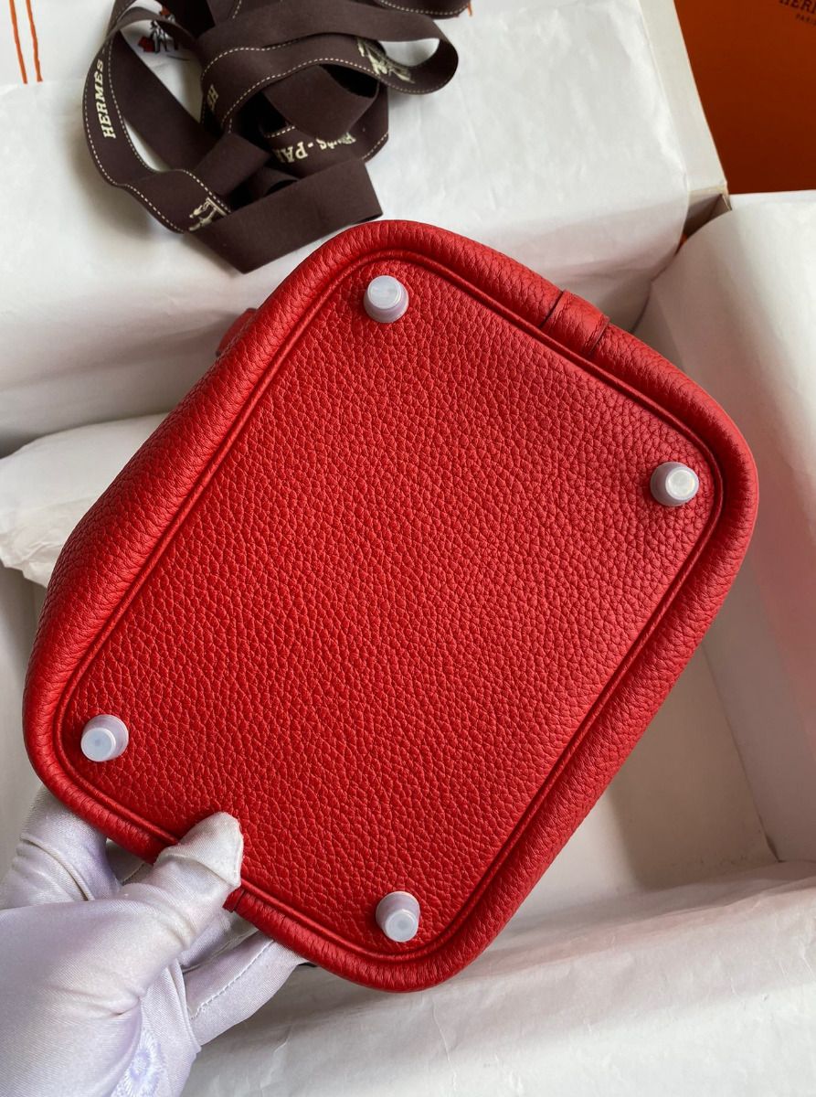 Hermes Picotin Lock 18 Handmade Bag in Red Clemence Leather - Image 9