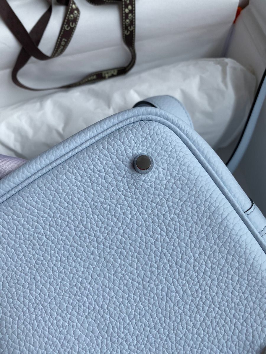 Hermes Picotin Lock 22 Handmade Bag in Blue Brume Clemence Leather - Image 9