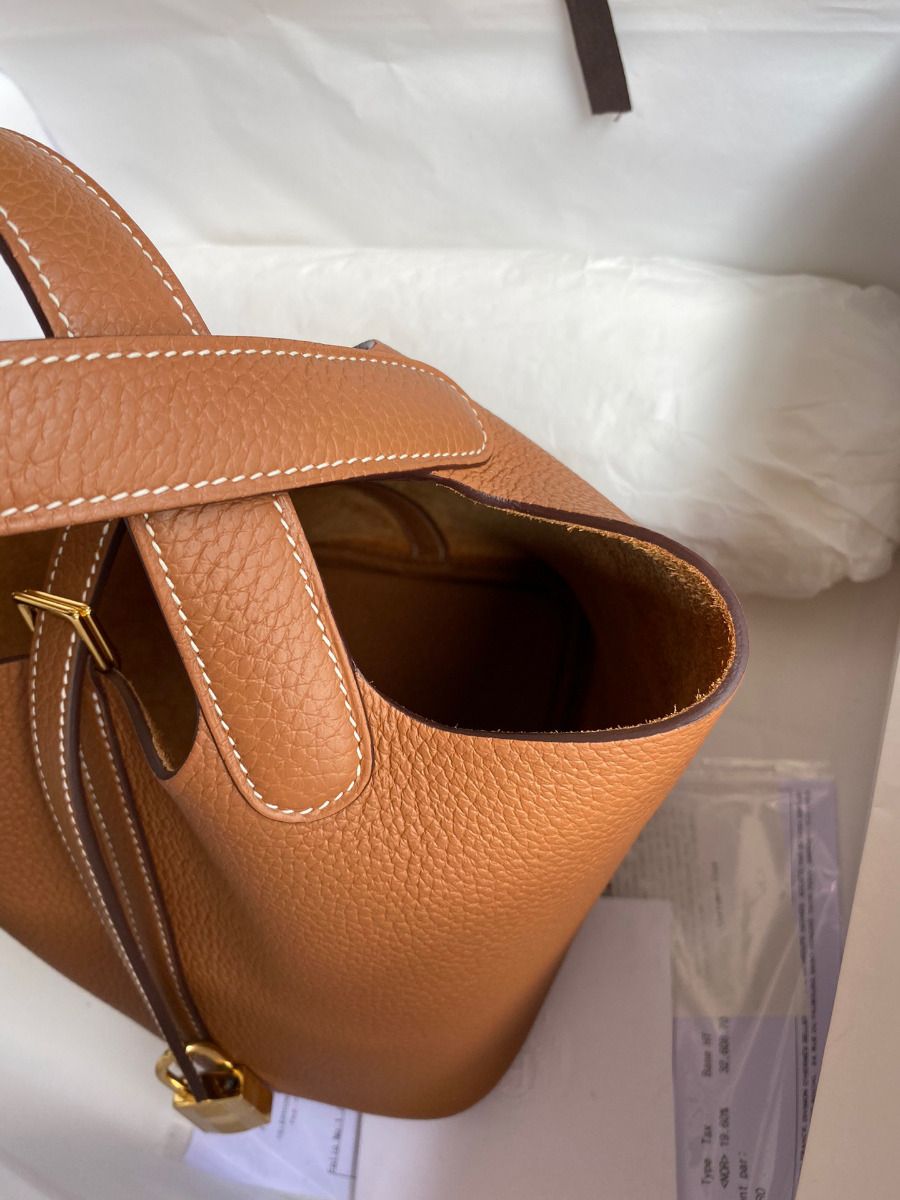 Hermes Picotin Lock 22 Handmade Bag in Gold Clemence Leather - Image 6