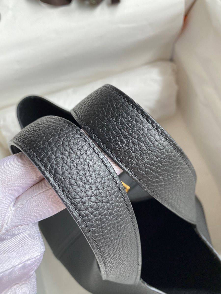 Hermes Picotin Lock 22 Handmade Bag in Black Clemence Leather - Image 6