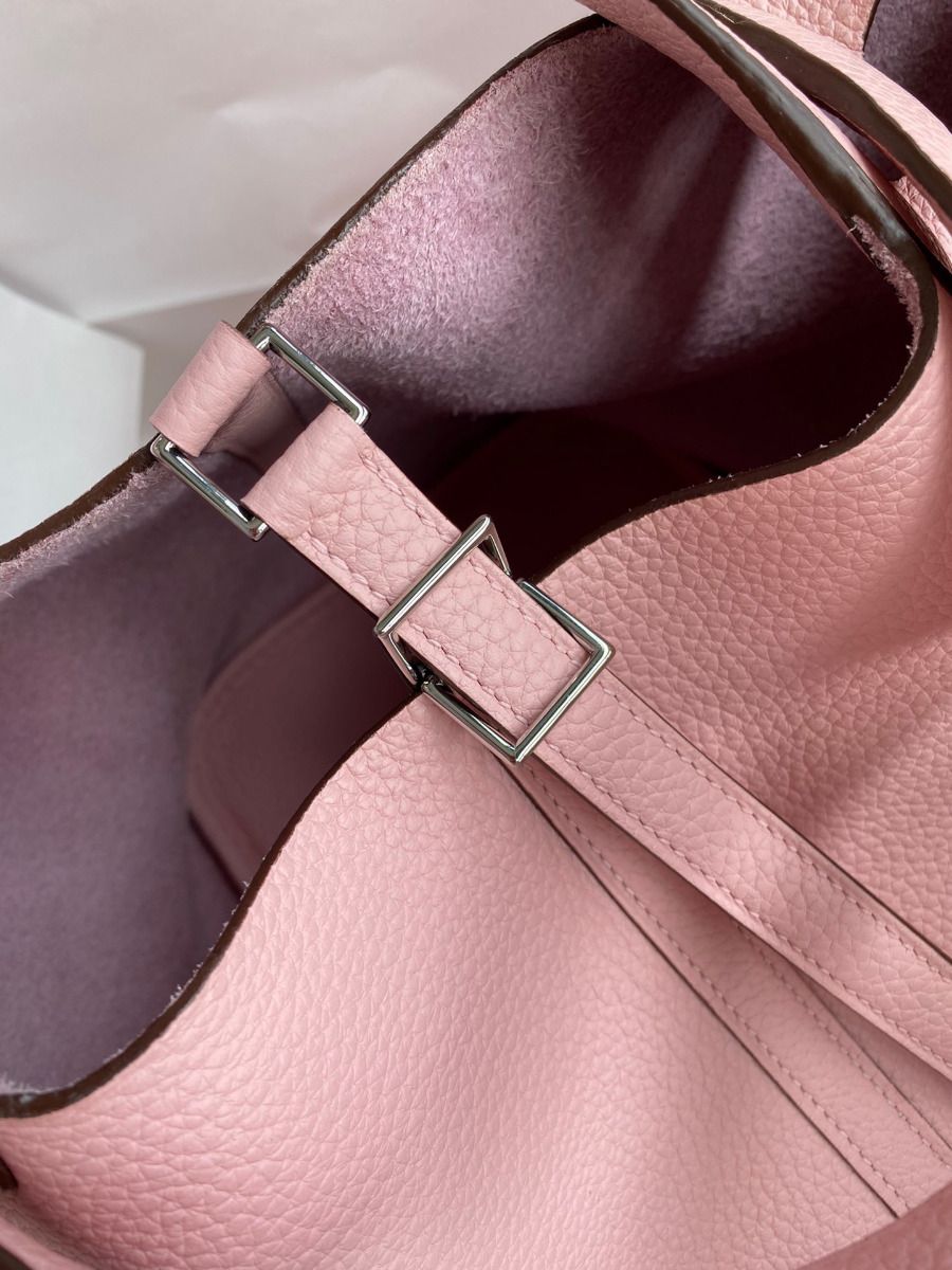 Hermes Picotin Lock 22 Handmade Bag in Pink Clemence Leather - Image 5