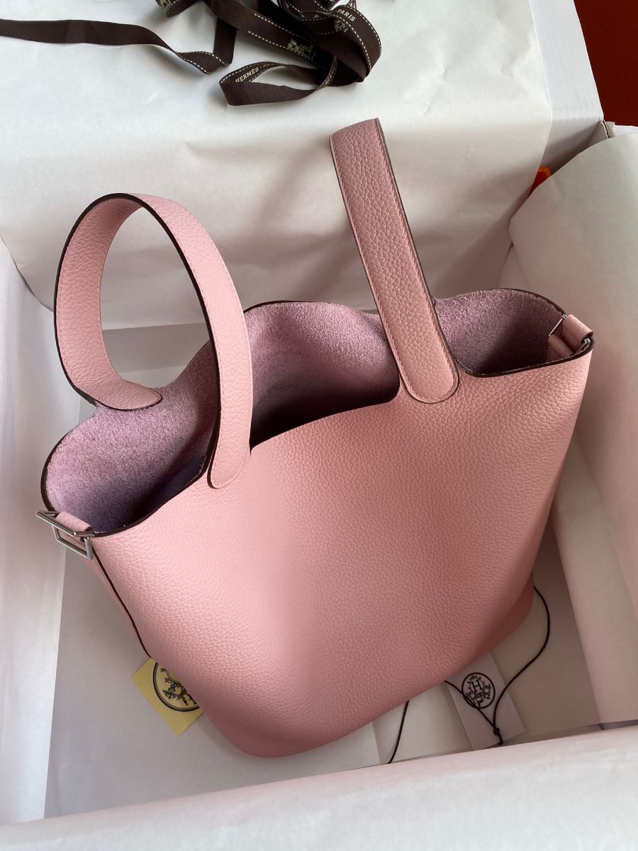 Hermes Picotin Lock 22 Handmade Bag in Pink Clemence Leather - Image 10