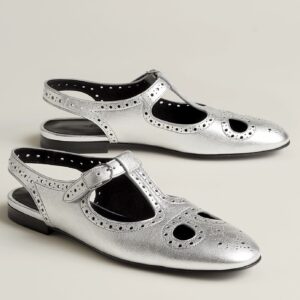 Hermes Kim Slingbacks in Silver Ghillies Metallic Leather