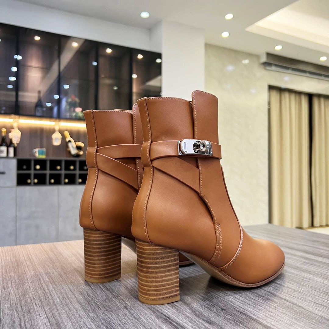 Hermes Frenchie 50mm Ankle Boots In Brown Calfskin - Image 3