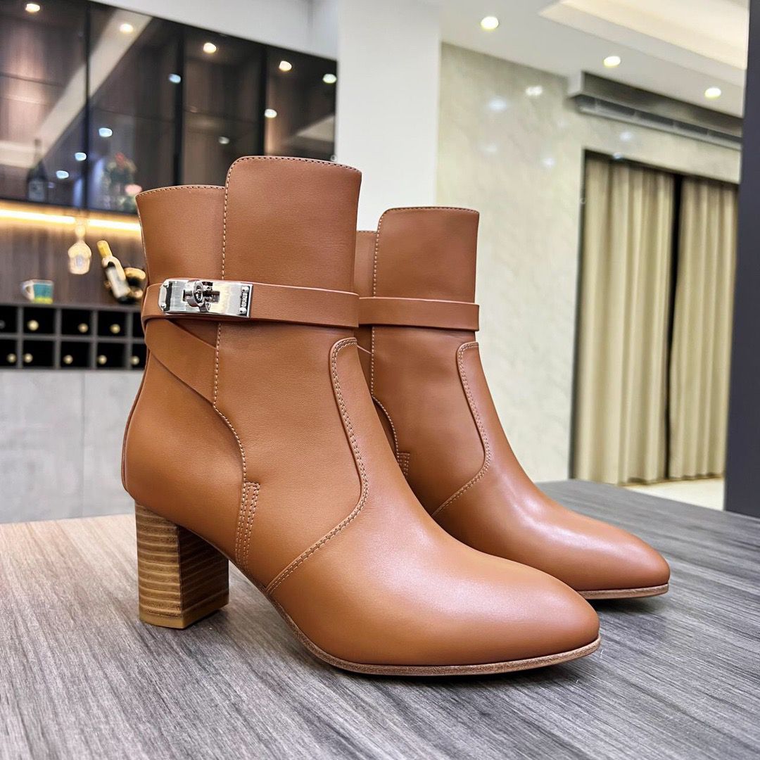 Hermes Frenchie 50mm Ankle Boots In Brown Calfskin - Image 4