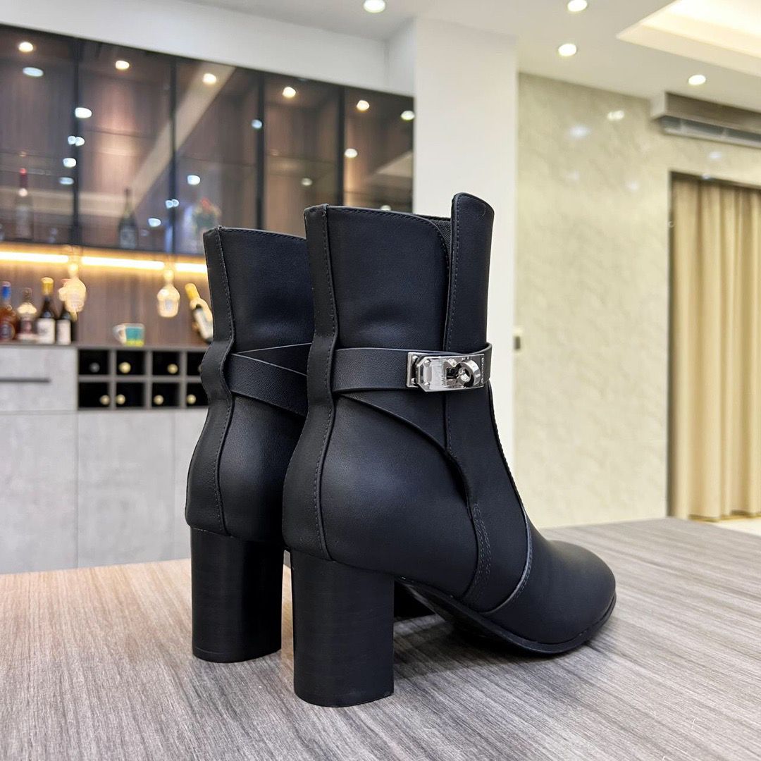 Hermes Frenchie 50mm Ankle Boots In Black Calfskin - Image 4